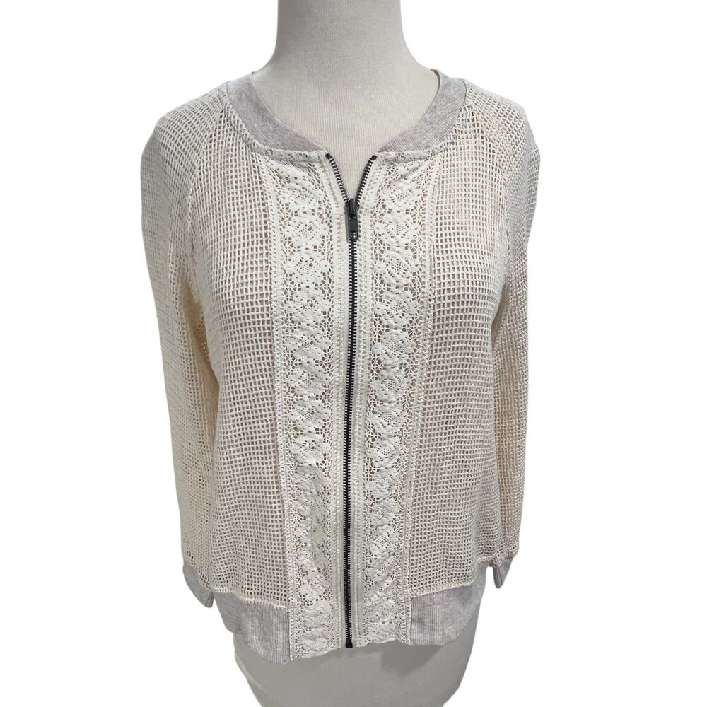 Hem And Thread Sweater Small Zip Up Knit Fringe Details Natural Comfortable Soft